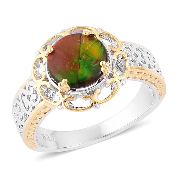 AA Canadian Ammolite (Rnd) Solitaire Ring in Platinum and Yellow Gold Overlay Sterling Silver 2.000 