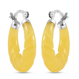 Designer Inspired- Carved Honey Jade Twisted Earrings (with Clasp) in Sterling Silver- Honey