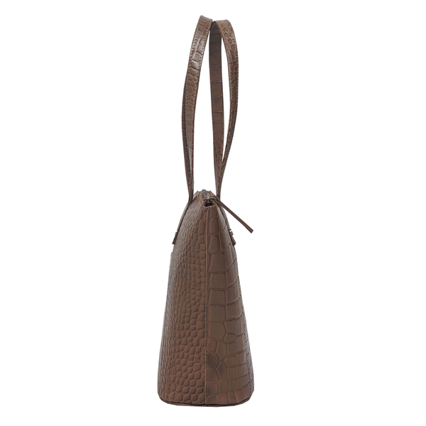 Super Find - ASSOTS LONDON Melanie 100% Genuine Leather Croc Pattern Tote Bag with Handle Drop (Size 29x23x13 Cm) - Tan
