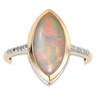 9K Yellow Gold AA Ethiopian Opal Diamond Ring 2.54 Ct