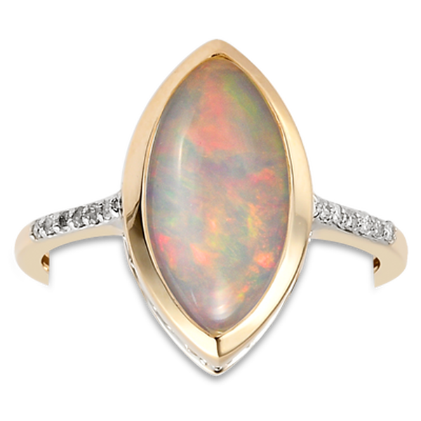 9K Yellow Gold AA Ethiopian Opal Diamond Ring 2.54 Ct