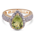 Hebei Peridot and Natural Cambodian Zircon Ring (Size R) in Two Tone Overlay Sterling Silver 2.40 Ct.