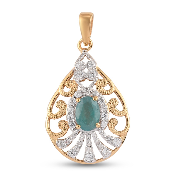 Grandidierite and Natural Cambodian Zircon Pendant in 14K Gold Overlay Sterling Silver 1.26 Ct.