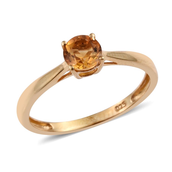 Citrine (Rnd 0.50 Ct) Solitaire Ring, Pendant and Stud Earrings (with Push Back) in 14K Gold Overlay Sterling Silver 1.750 Ct.