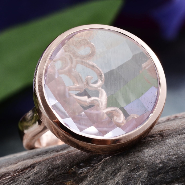 GP Rose De France Amethyst (Rnd 17.00 Ct), Kanchanaburi Blue Sapphire Ring in Rose Gold Overlay Sterling Silver 17.010 Ct.