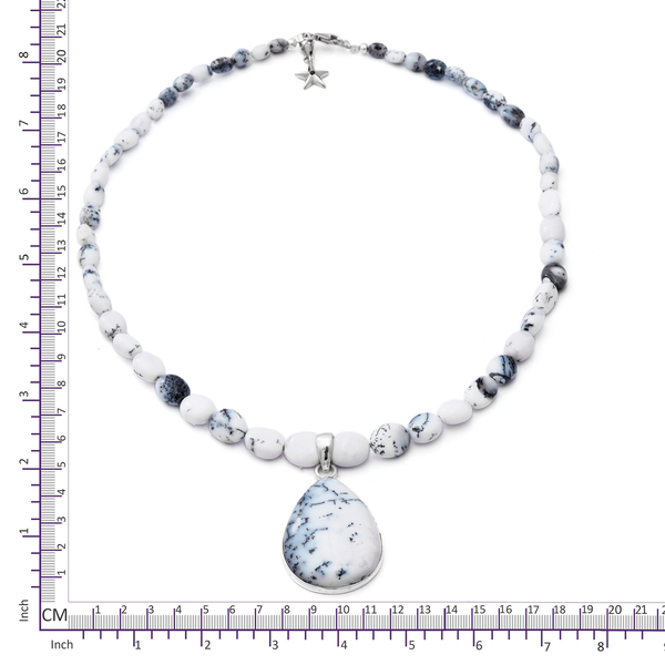 GP Italian Garden Collection - Dendritic Opal Beads Necklace with Teardrop Pendant and Star Charm in Platinum Overlay Sterling Silver 150.03 Ct.