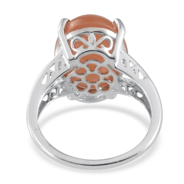 Mitiyagoda Peach Moonstone (Ovl) Solitaire Ring in Platinum Overlay Sterling Silver 6.500 Ct.