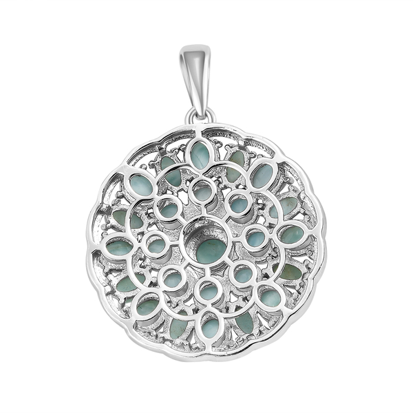 Larimar Cluster Pendant in Platinum Overlay Sterling Silver 8.45 Ct, Silver Wt. 6.76 Gms