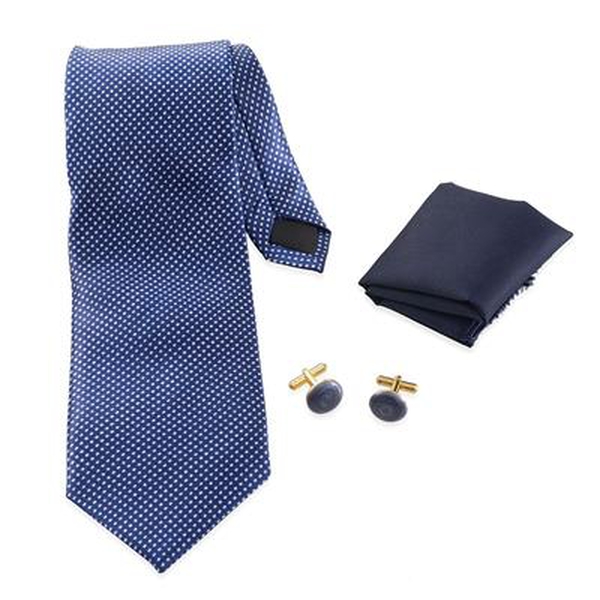 Blue Colour Tie, Pocket Square and Cufflinks in a Presentation Box