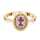 Pink Tourmaline and Natural Cambodian Zircon Ring (Size P) in 14K Gold Overlay Sterling Silver