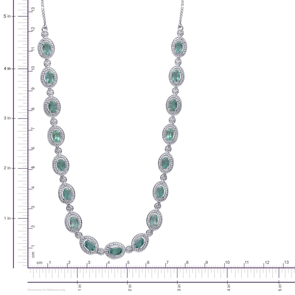 AAA Kagem Zambian Emerald (Ovl), Diamond Necklace (Size 18) in Platinum Overlay Sterling Silver 7.250 Ct.