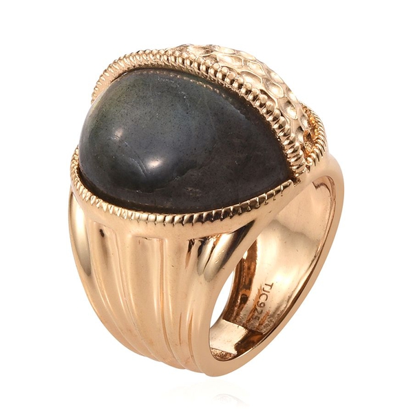 GP Labradorite and Kanchanaburi Blue Sapphire Ring in 14K Gold Overlay Sterling Silver 13.020 Ct.