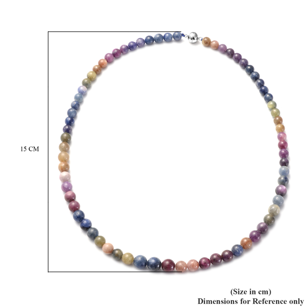 Rare Size Rainbow Sapphire Necklace (Size - 20) with Magnetic Lock in Rhodium Overlay Sterling Silver 250.00 Ct.