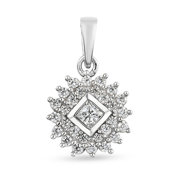 Lustro Stella Platinum Overlay Sterling Silver Cluster Pendant Made with Finest CZ 1.03 Ct.