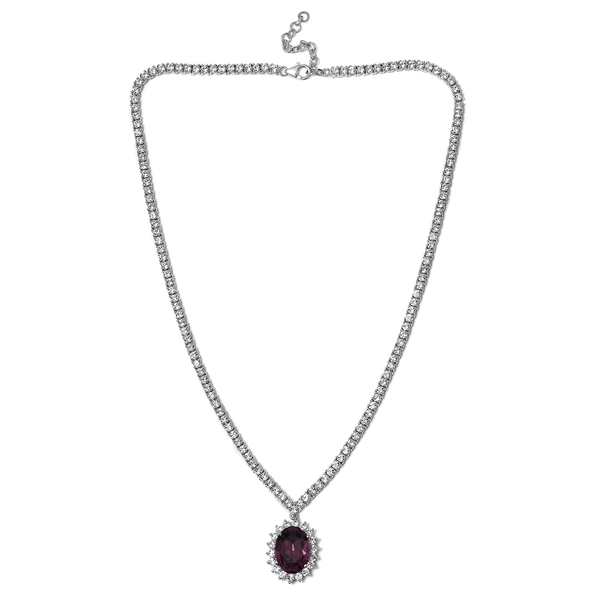 J Francis - Purple Sapphire Crystal (Ovl), White Crystal Necklace (Size 18 with 2 inch Extender) in Platinum Overlay Sterling Silver, Silver wt 31.00 Gms. Number of  159