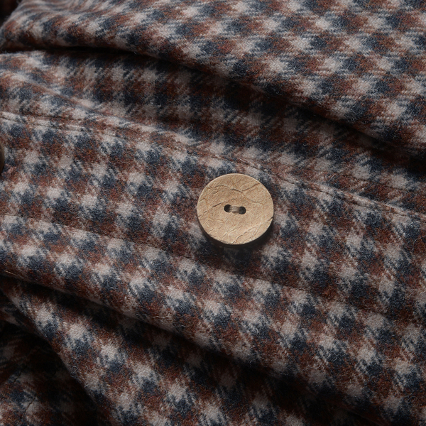 Woollen Brown Check Cape with  Peter Pen Collar and Wooden Buttons - One Size