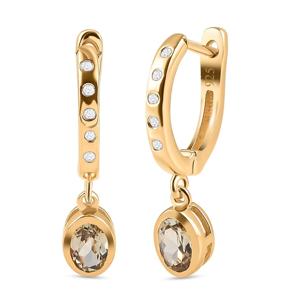 Turkizite and Natural Cambodian Zircon Hoop Earrings in Vermeil Yellow Gold Overlay Sterling Silver 