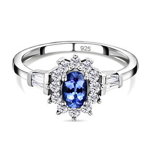 AAA Tanzanite and Natural Cambodian Zircon in Platinum Overlay Sterling Silver 1.00 Ct.