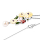 Jardin Collection - Yellow Mother of Pearl, Freshwater Pearl and Multi Gemstone Ladybug Floral Enamelled Pendant with Chain (Size 18) in Rhodium Overlay Sterling Silver