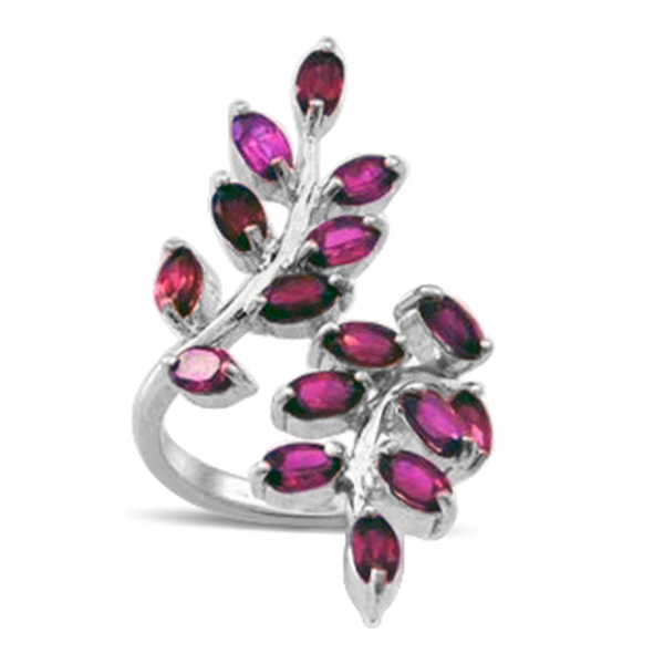 Ruby (Ovl) Leaves Crossover Ring in Rhodium Plated Sterling Silver 3.500 Ct.