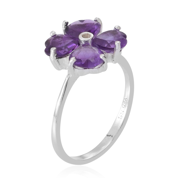 Amethyst (Hrt), White Topaz Floral Ring in Sterling Silver 2.500 Ct.