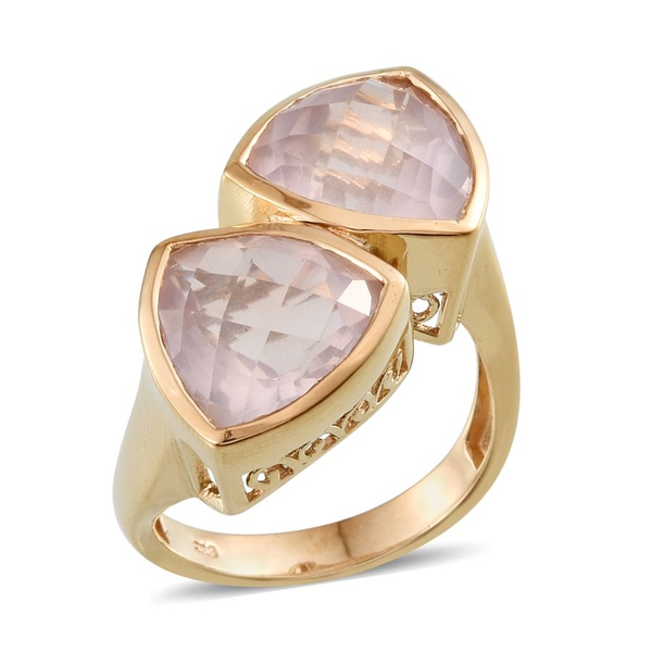 Checkerboard Cut Rose Quartz (Trl) Ring in 14K Gold Overlay Sterling Silver 10.500 Ct.