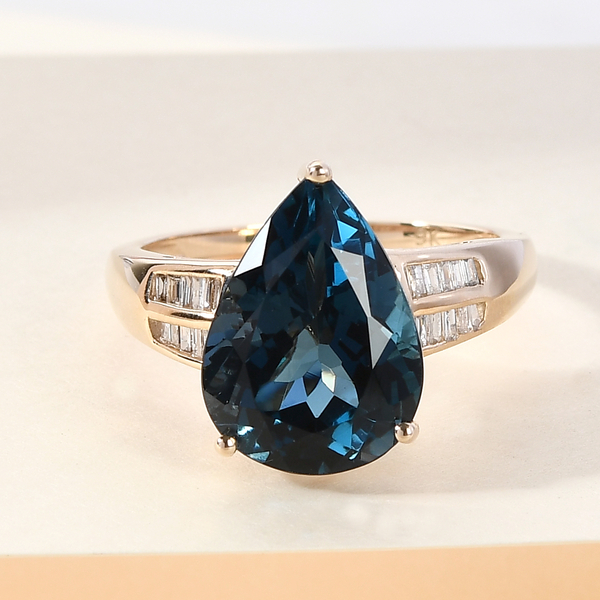 Collector Edition - 9K Yellow Gold AAA London Blue Topaz and Diamond Ring 6.07 Ct.