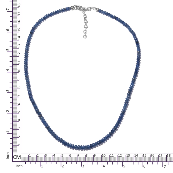 One Time Deal- Rare Size Kanchanaburi Blue Sapphire (Rnd) Beads Necklace (Size 18 with 2 Inch Extender) in Platinum Overlay Sterling Silver 72.000 Ct.