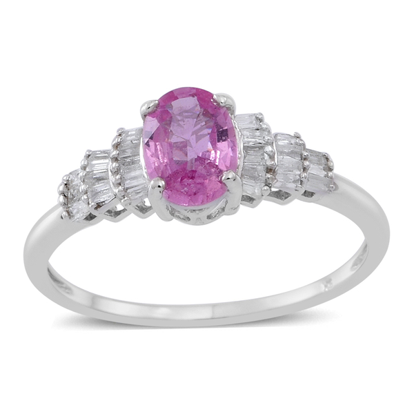 One Time Deal 9K White Gold AA Pink Sapphire (Ovl), Diamond (I3-G-H) Ring 1.000 Ct.