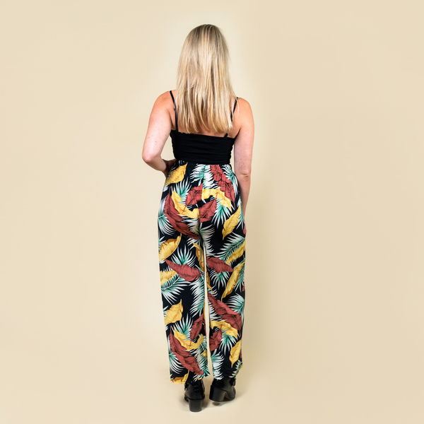 TAMSY One Size Leaf Pattern Trousers (Size:M/L,10-18) - Black and Multi