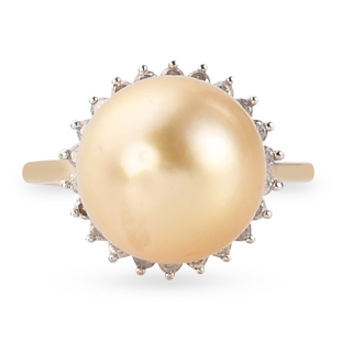 9K Yellow Gold Golden South Sea Pearl and Diamond Ring
