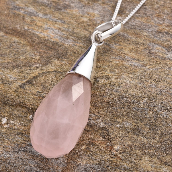 Rose Quartz Pendant With Chain in Platinum Overlay Sterling Silver 13.160 Ct.
