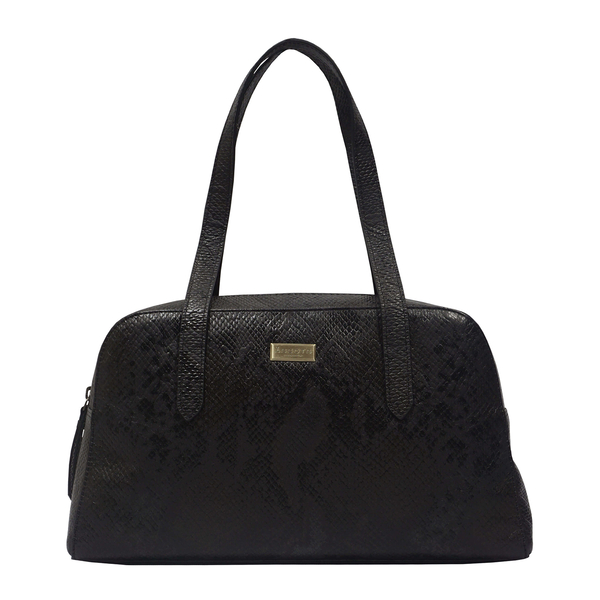 ASSOTS LONDON Eleanor Genuine Bourbon Leather Shoulder Bag (Size 35.5x21x7) - Black