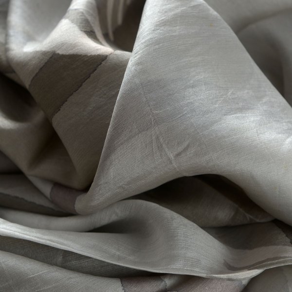 100% Mulberry Silk Grey and White Colour Abstract Pattern Pareo (Size 180x100 Cm)