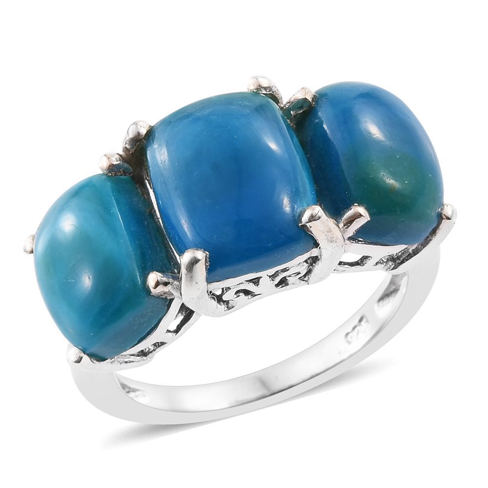 Natural Rare Opalina (Cush 2.40 Ct) 3 Stone Ring in Platinum Overlay Sterling Silver 5.650 Ct.