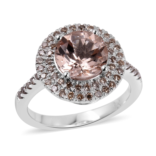 2.36 Ct AAA Morganite and Champagne Diamond Halo Ring in 9K White Gold