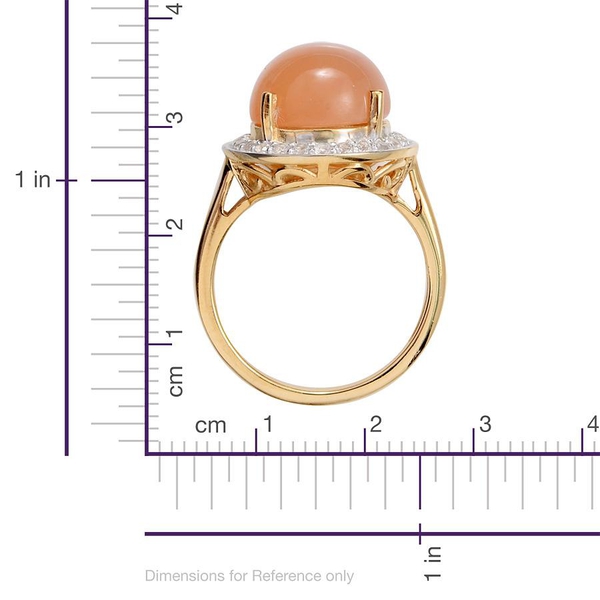 Mitiyagoda Peach Moonstone (Rnd 5.25 Ct), White Topaz Ring in 14K Gold Overlay Sterling Silver 5.750 Ct.