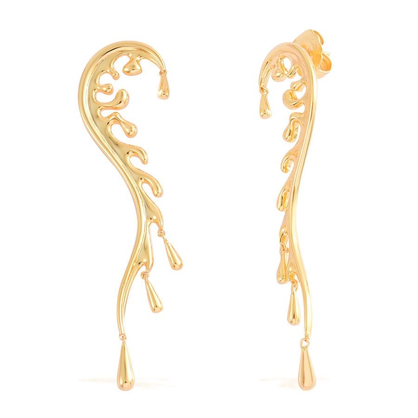 LucyQ Motion Wave Earrings (with Push Back) in Yellow Gold Overlay Sterling Silver 10.64 Gms.