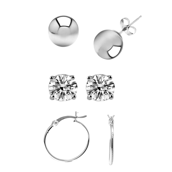 Biggest Close Out - Set of 3 Simulated Diamond Earrings (With Push Back / Clasp) in Sterling Silver