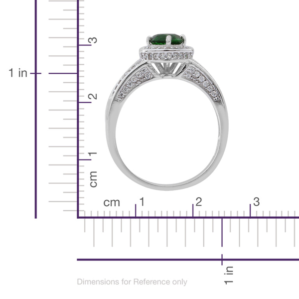ELANZA AAA Simulated Emerald (Rnd), Simulated White Diamond Ring in Rhodium Plated Sterling Silver