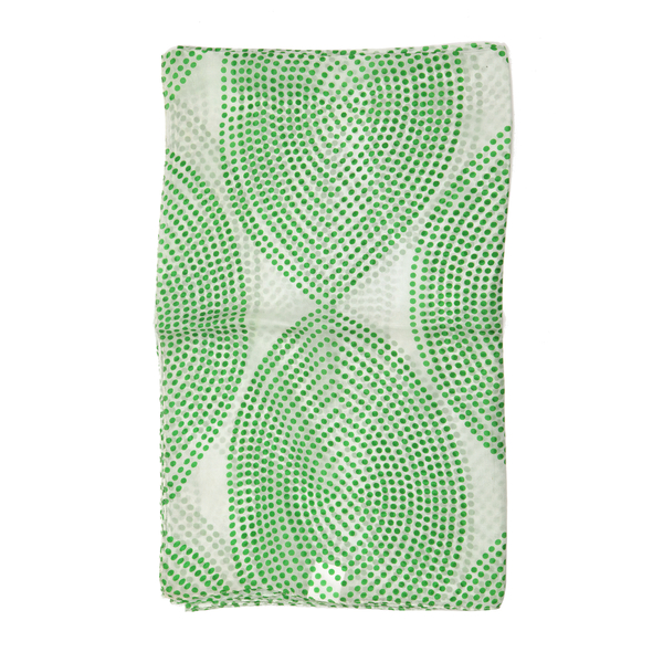 100% Mulberry Silk Green Dots Pattern White Colour Scarf (Size 180x100 Cm)