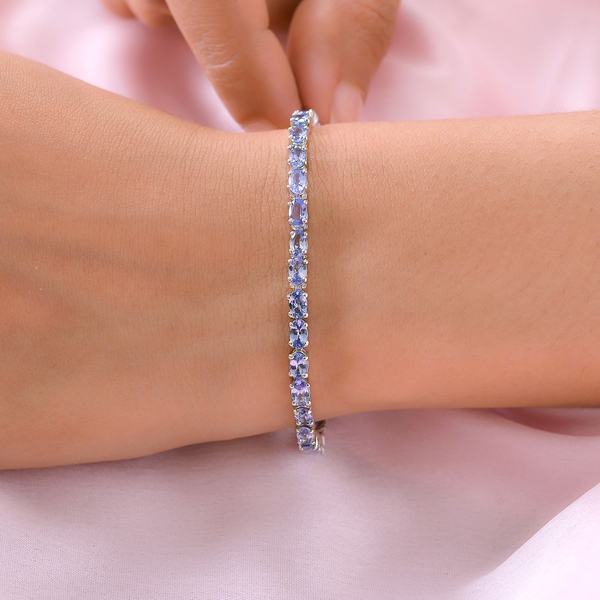 Tanzanite Bracelet (Size - 7.5) in Platinum Overlay Sterling Silver 8.72Ct, Silver Wt. 8.65 Gms