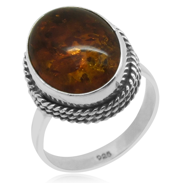 Royal Bali Collection Baltic Amber (Ovl) Solitaire Ring in Sterling Silver 3.450 Ct.