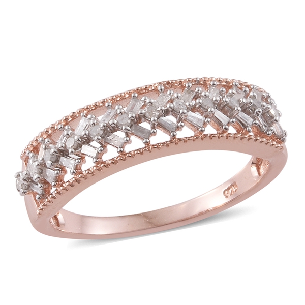 Diamond (Bgt) Ring in Rose Gold Overlay Sterling Silver 0.330 Ct.