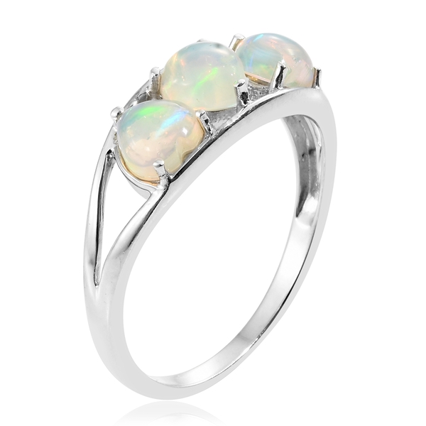 Ethiopian Welo Opal (Hrt) Trilogy Ring in Platinum Overlay Sterling Silver 1.250 Ct.