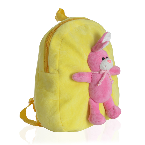 Yellow Colour School Bag With Pink Colour Rabbit Kids Backpack (Size 32x28 Cm)