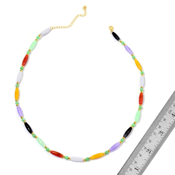 Multi Colour Jade Necklace (Size 18 with 3 inch Extender) in Yellow Gold Overlay Sterling Silver 70.600 Ct.