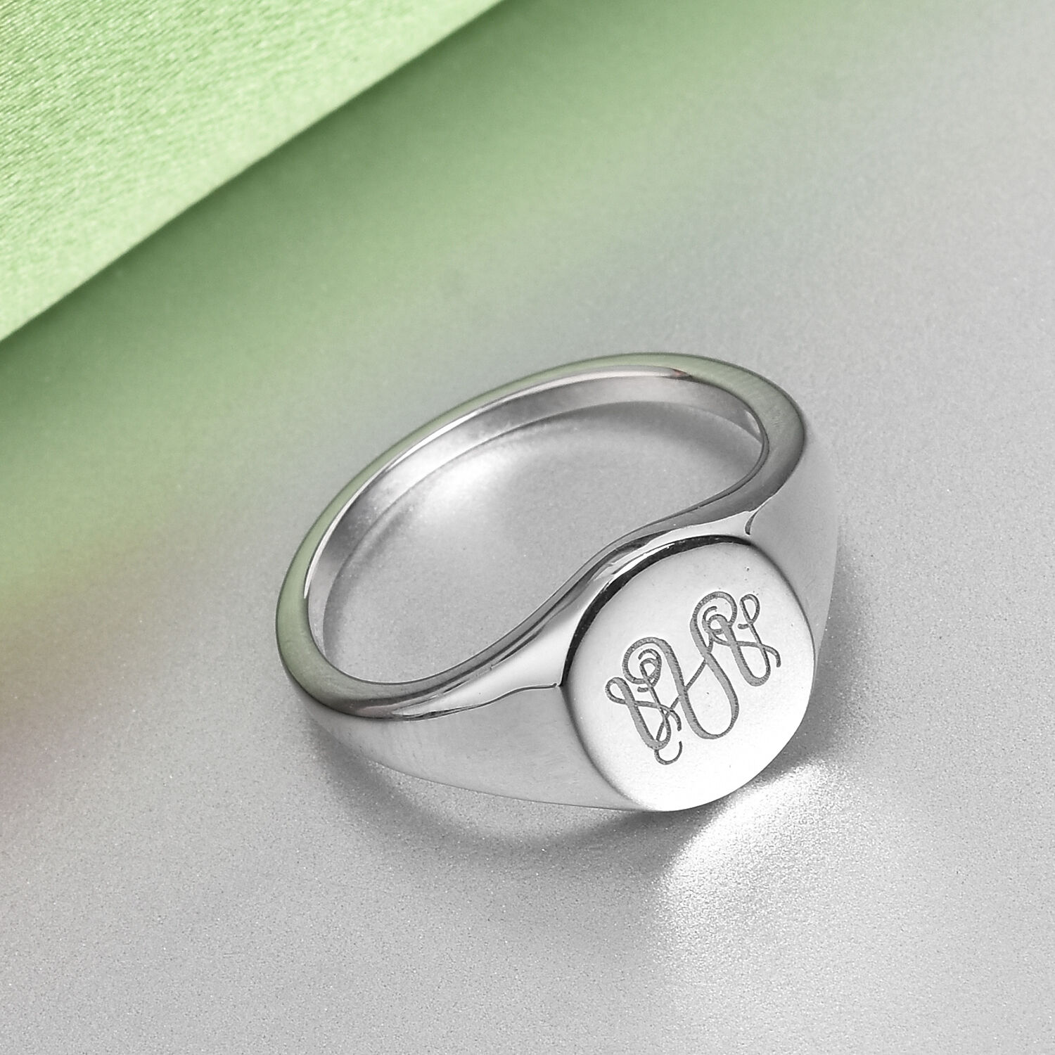 Oval Monogram Sterling Silver Ring 