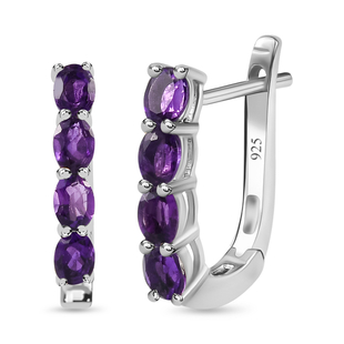 Amethyst Hoop Earrings (with Clasp) in Platinum Overlay Sterling Silver 1.30 Ct.
