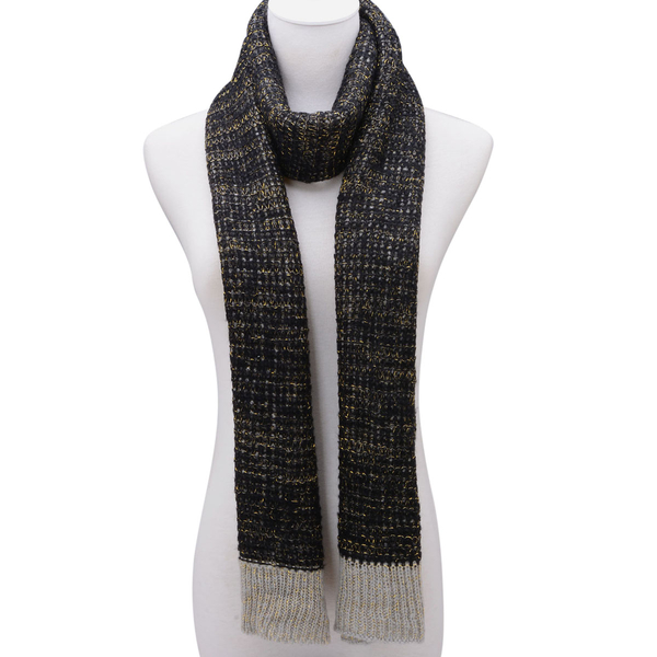 Black and Grey Colour Winter Knitted Scarf (Size 240x40 Cm)